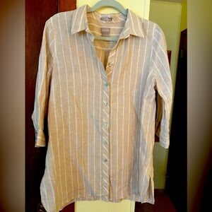 Chico's Beige Striped Button-Up Shirt